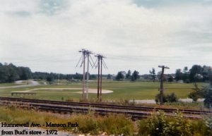 1972 view of Manson Park from Bud's parking lot (now Cianchette Services).